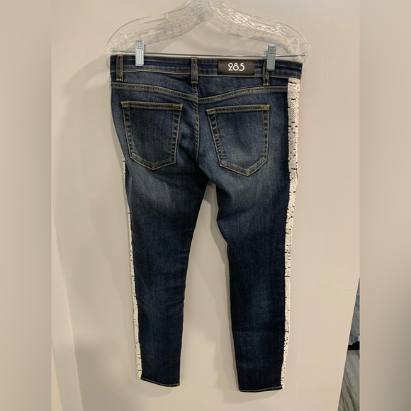 Italian Vibrant Red and White Skinny Beaded Jeans Sequence Side Accents - Picture 13 of 16